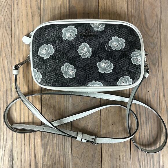 Coach Signature Rose Print Double Zip Crossbody Wristlet Bag Charcoal Sky 31855 - Picture 2 of 16